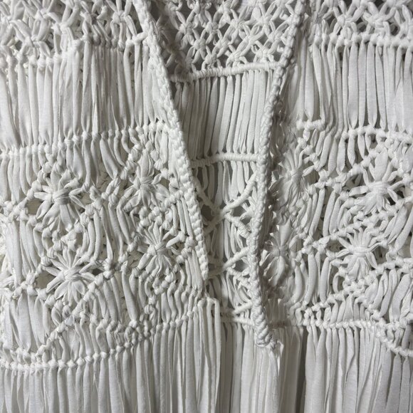 Handmade Crochet Fringe Vest Boho Style Open Front White Sleeveless Womens Small - Picture 2 of 6
